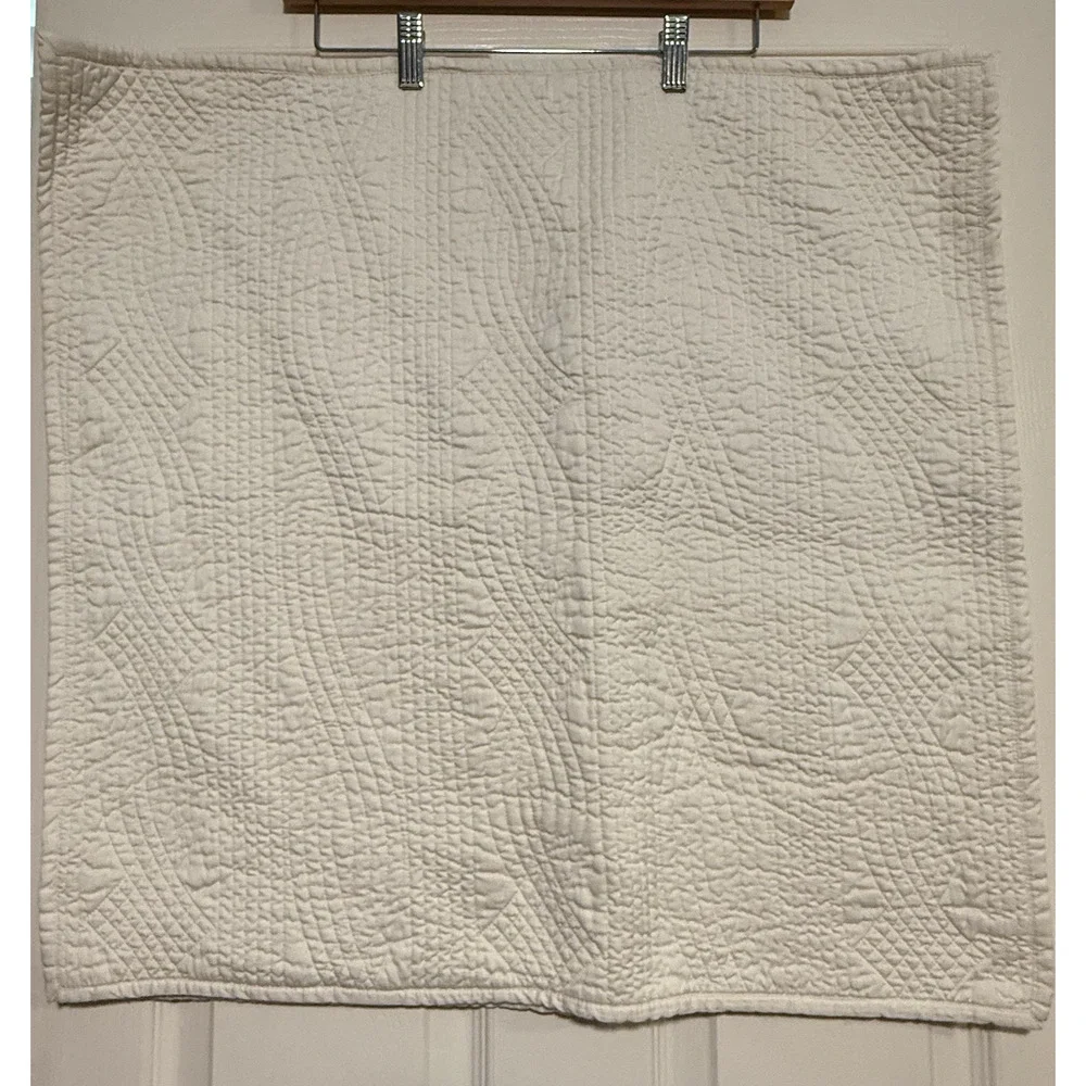 (2) Restoration Hardware 26x26 Quilted Pillow Covers Set Cream Thick 100% Cotton